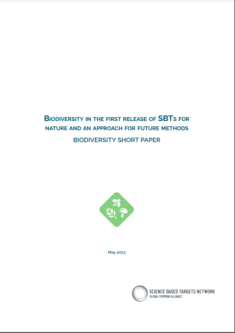 Biodiversity in the first release set of SBT’a nature and an approach for future methods. Biodiversity short paper