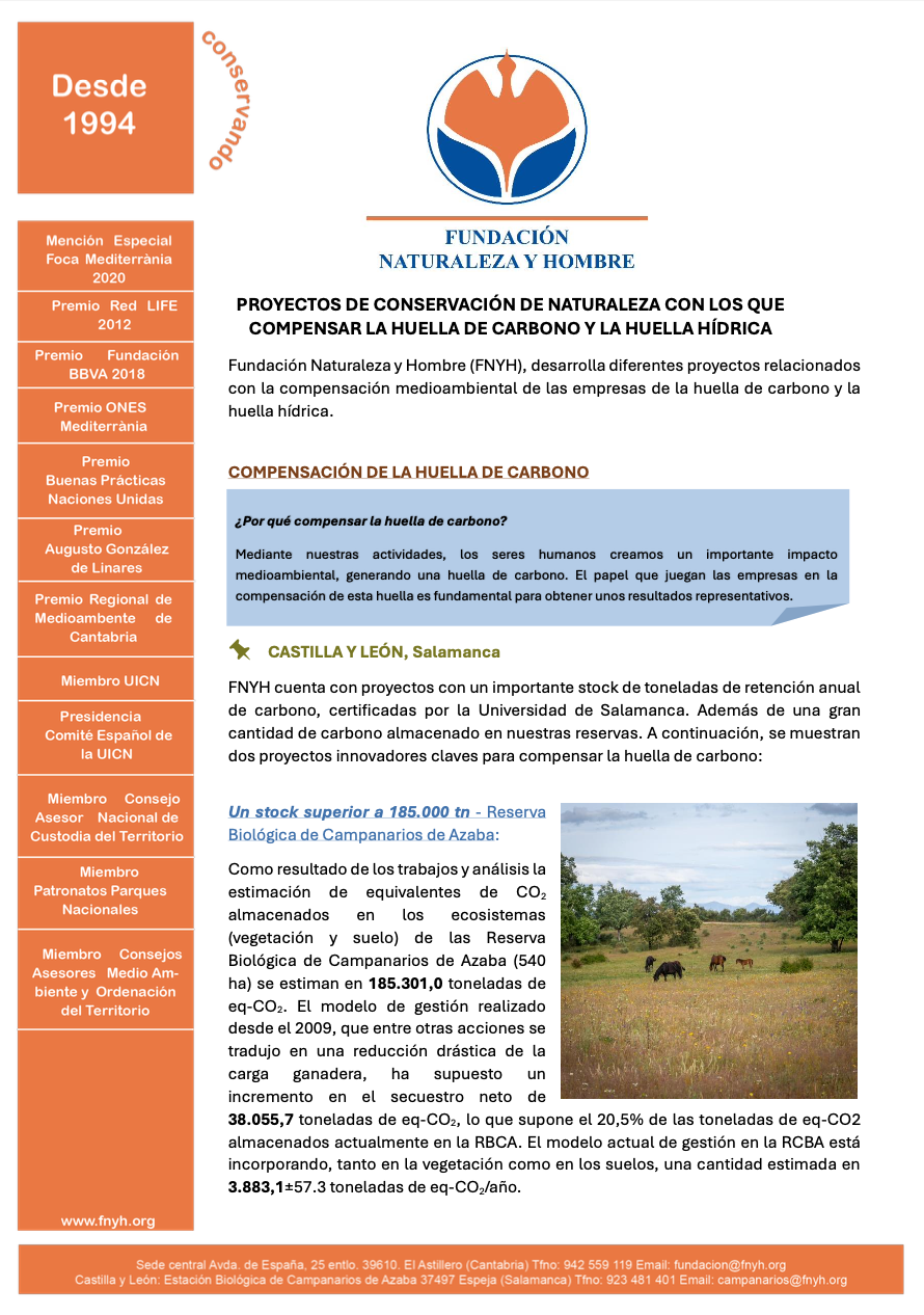 Proyectos de compensación de la huella de carbono y la huella hídrica de la FHYN