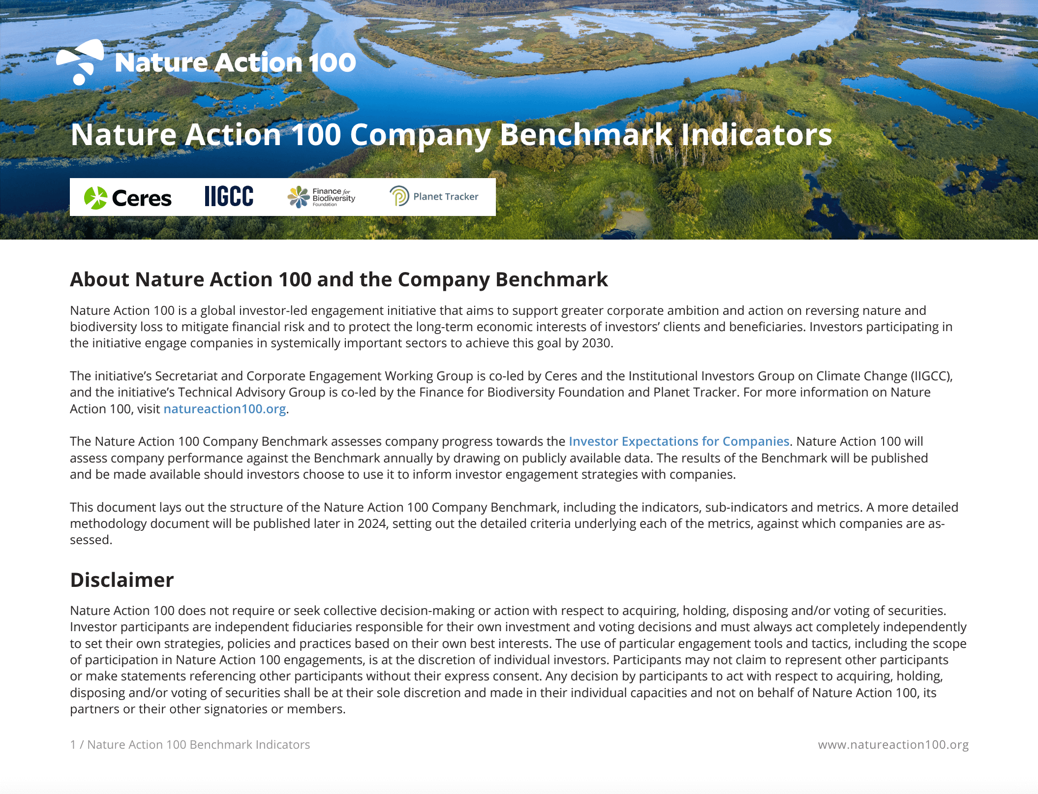 Nature Action 100 Company Benchmark Indicators