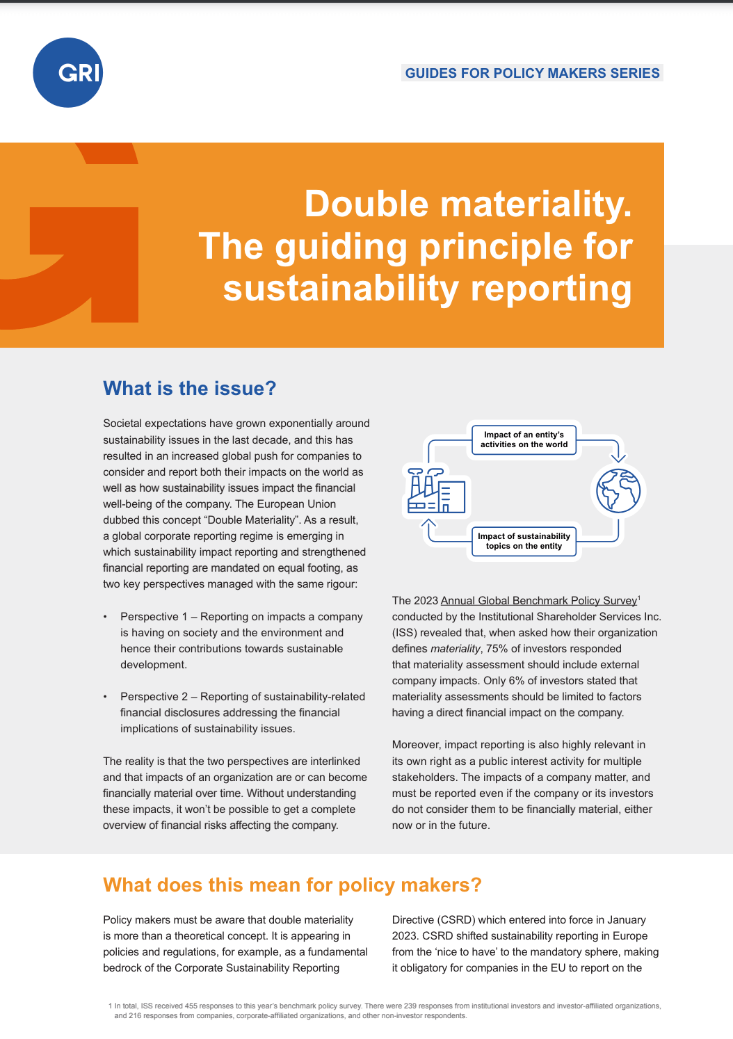 Double materiality. The guiding principle for sustainability reporting