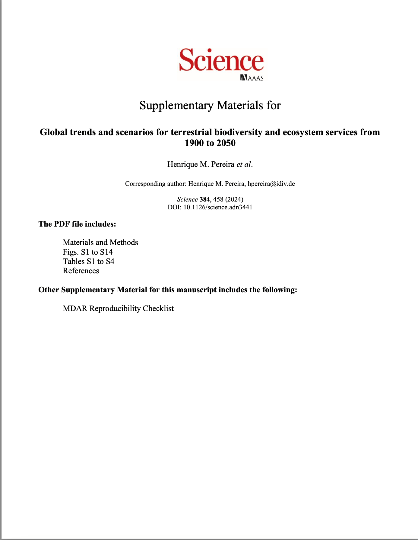 Global trends and scenarios for terrestrial biodiversity and ecosystem services from 1900 to 2050