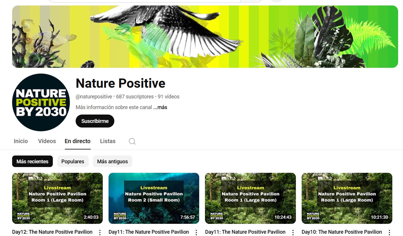 Repositorio de las sesiones del Nature Positive Pavilion en la COP16